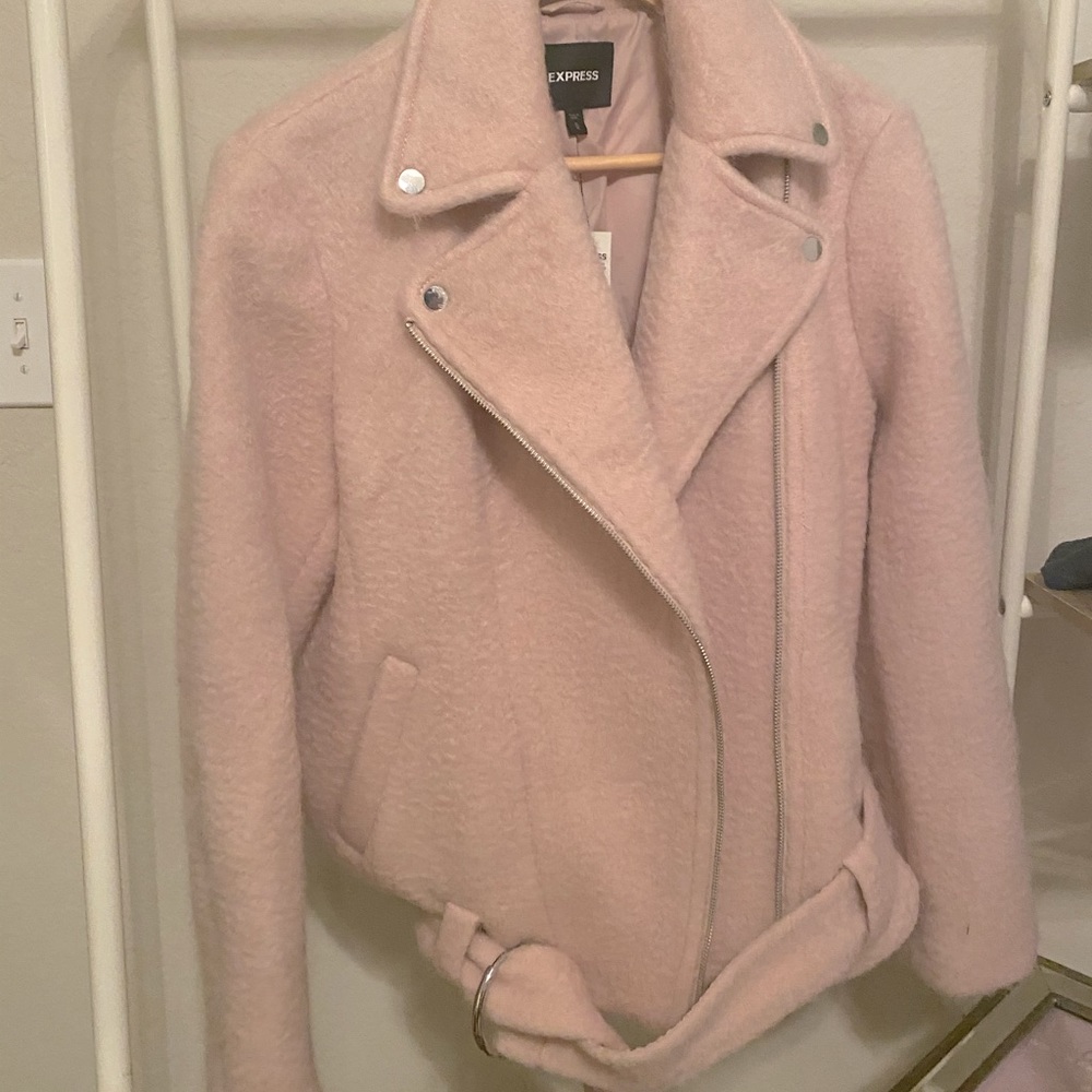 Fuzzy Pale Pink Moto Jacket
